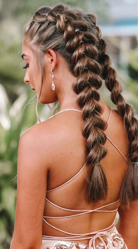 45 Cute Hairstyles for Summer & Beach Days : Chunky Pull Through Double Braids