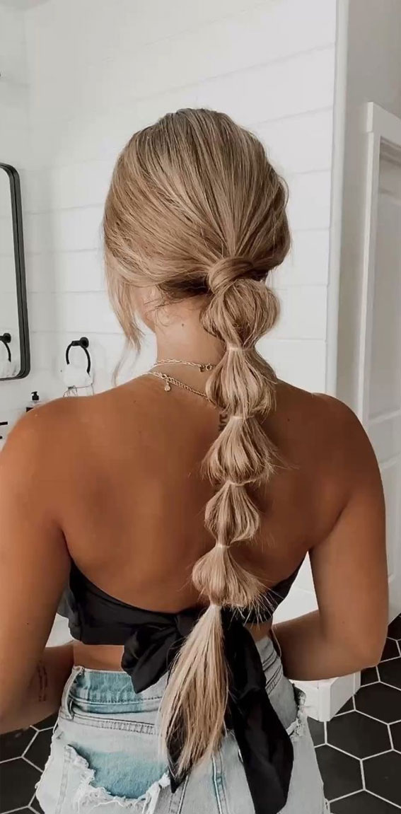 45 Cute Hairstyles for Summer & Beach Days : Blonde Bubble Braid