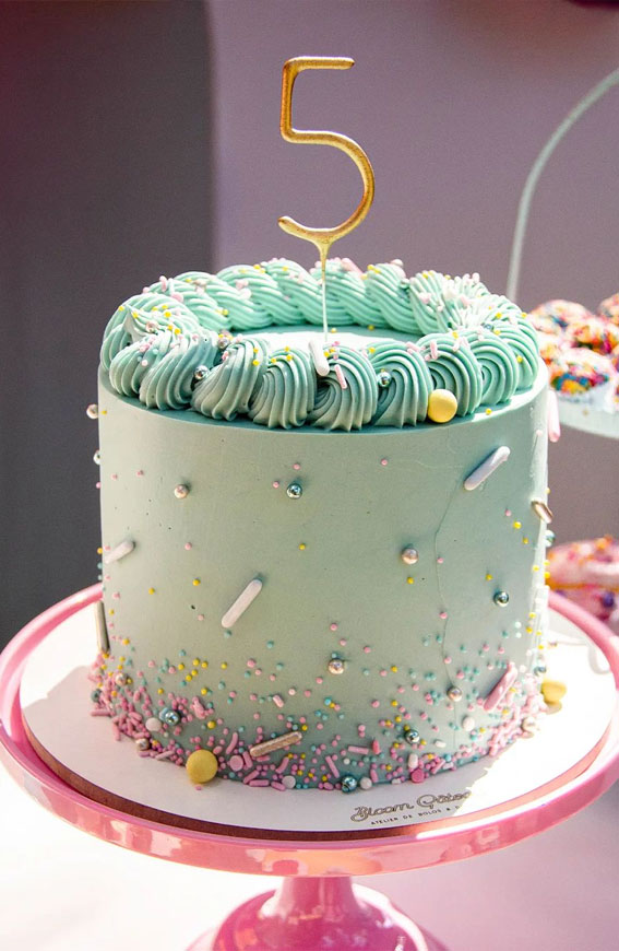 55+ Cute Cake Ideas For Your Next Party : Mint Green Birthday Cake for 5th Birthday