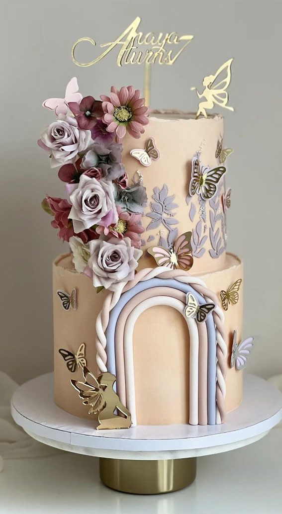55+ Cute Cake Ideas For Your Next Party : Two-Tiered Cake Adorned with Fairy