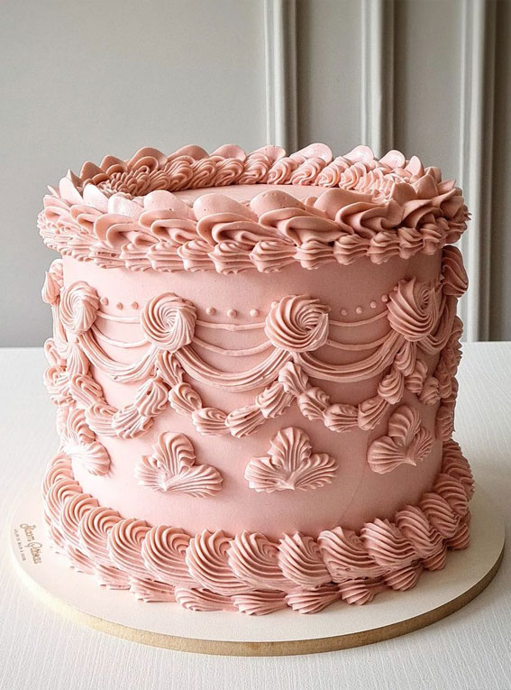 55+ Cute Cake Ideas For Your Next Party : Pink Buttercream Lambert Piping