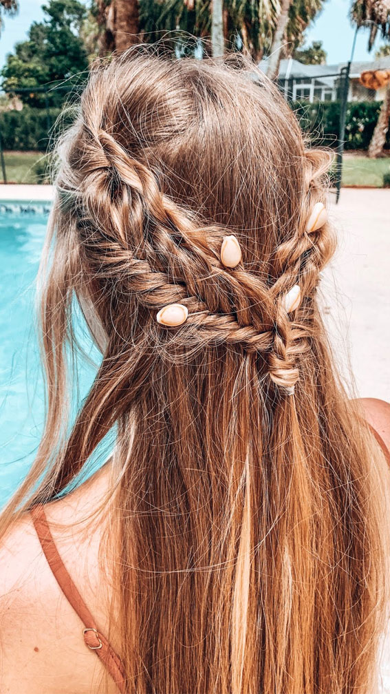 45 Cute Hairstyles for Summer & Beach Days : Braid + Seashells