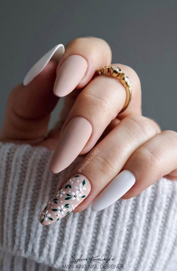 52 Cute Floral Nail Art Designs : Ditsy Floral Nude Nails