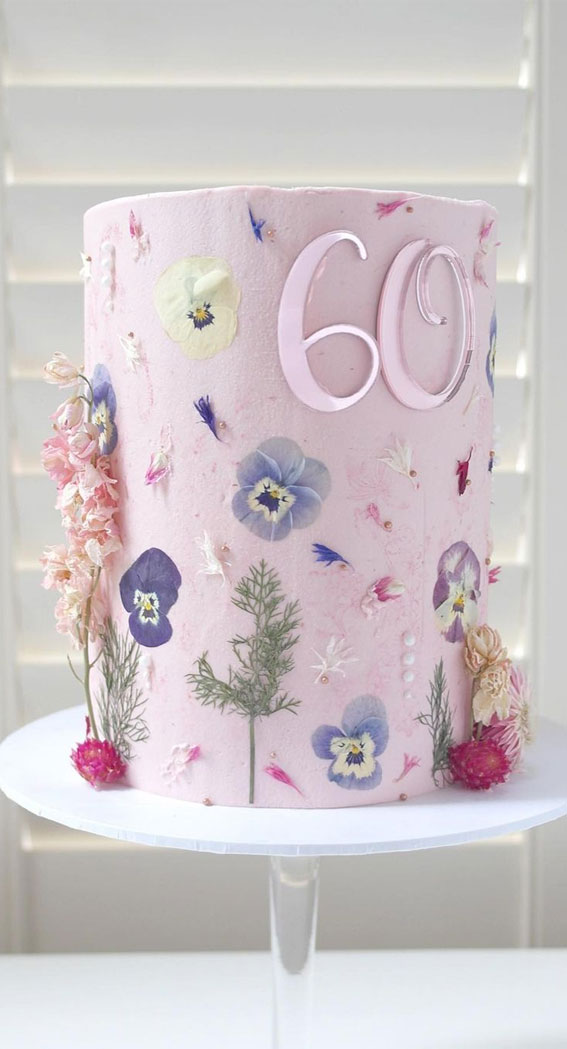 33 Edible Flower Cakes That’re Simple But Outstanding : Pink Cake for 60th Birthday