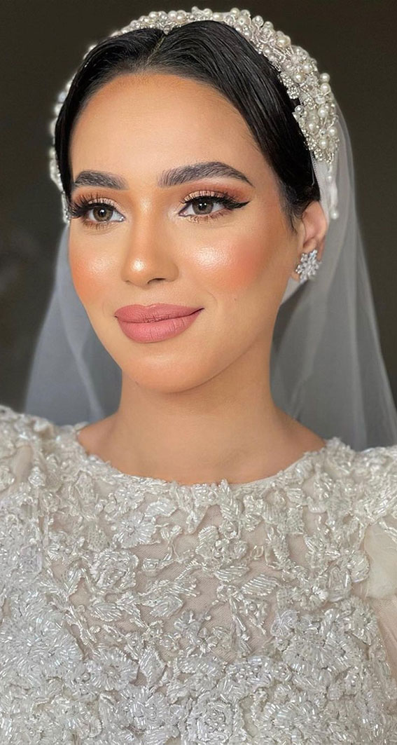 50 Romantic Wedding Makeup Ideas : Hair Up + Blushing Bride