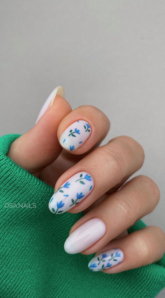 52 Cute Floral Nail Art Designs : Blue Tulip Nails