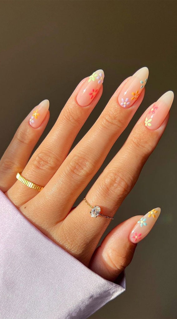 52 Cute Floral Nail Art Designs : Pastel Floral Sheer Nails