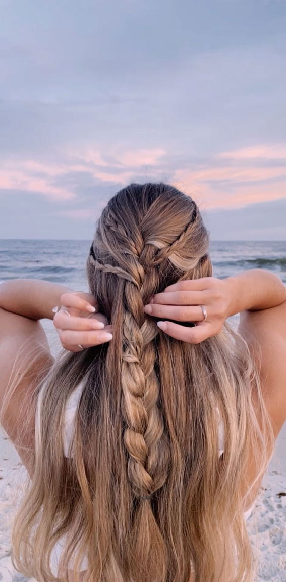 45 Cute Hairstyles for Summer & Beach Days : Mix n Match Braid Hair Down