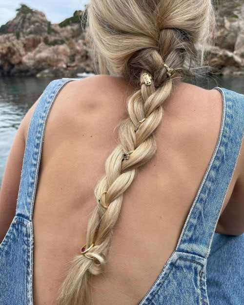 45 Cute Hairstyles for Summer & Beach Days : Simple Braid + Rings