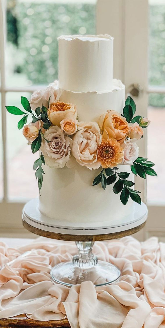 Beautiful 50+ Wedding Cakes to Suit Different Styles : White 3 Tiers + Pretty Florals