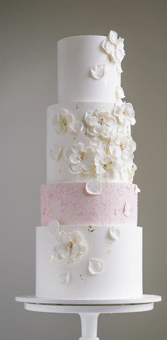 Beautiful 50+ Wedding Cakes to Suit Different Styles : Pink Textured White Cake