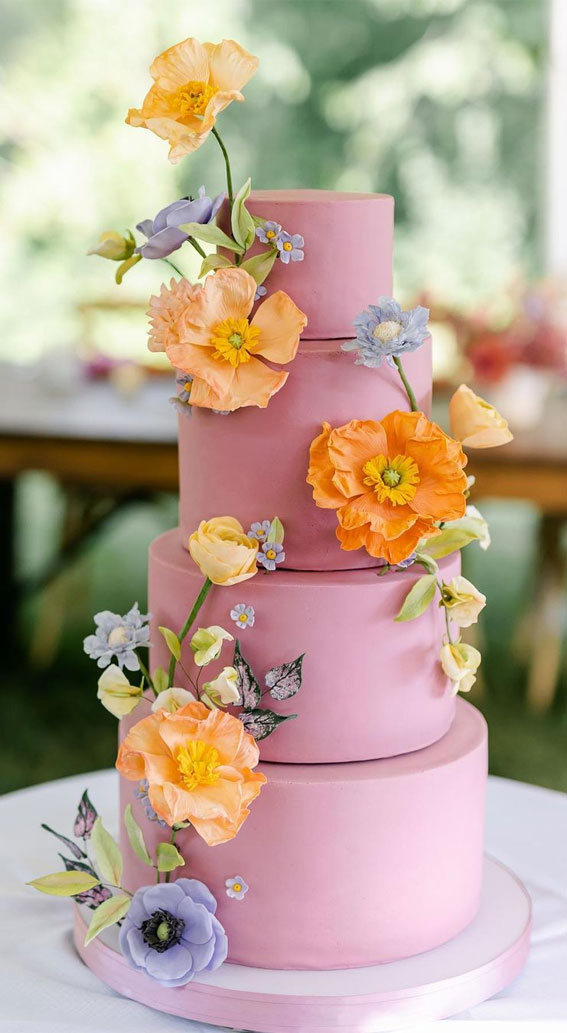 Beautiful 50+ Wedding Cakes to Suit Different Styles : Vibrant Sugar Flower Pink Cake