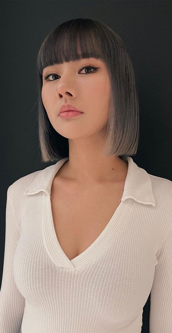 57 Cute Hair Colours and Hairstyles : Bob Rich Brunette with Ombre Platinum Blonde Ends