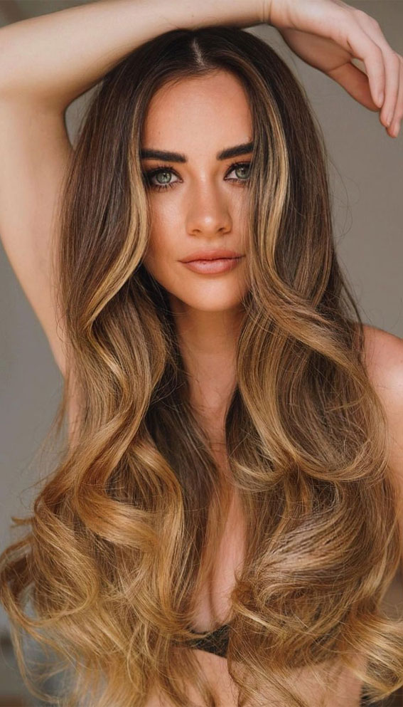 57 Cute Hair Colours and Hairstyles : Light Brown with Caramel Blonde