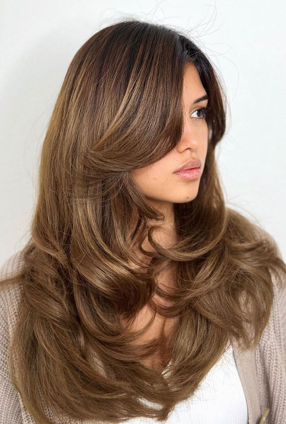 50+ Different Styles of Layered Haircuts : Caramel Brown Long Layers