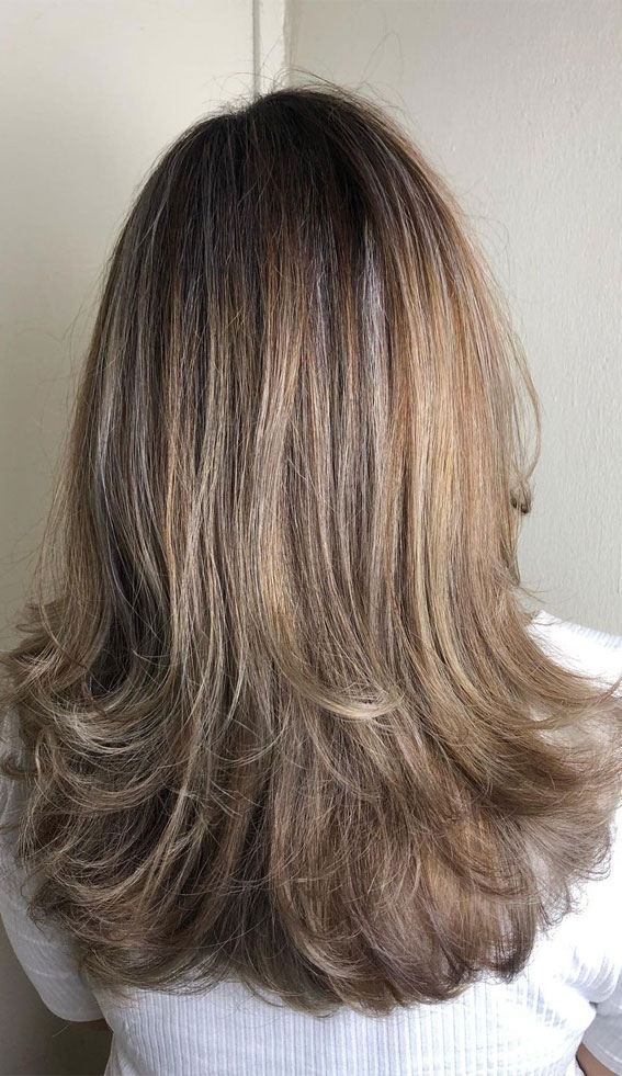 50+ Different Styles of Layered Haircuts : Dark Root Ash Brown Layers