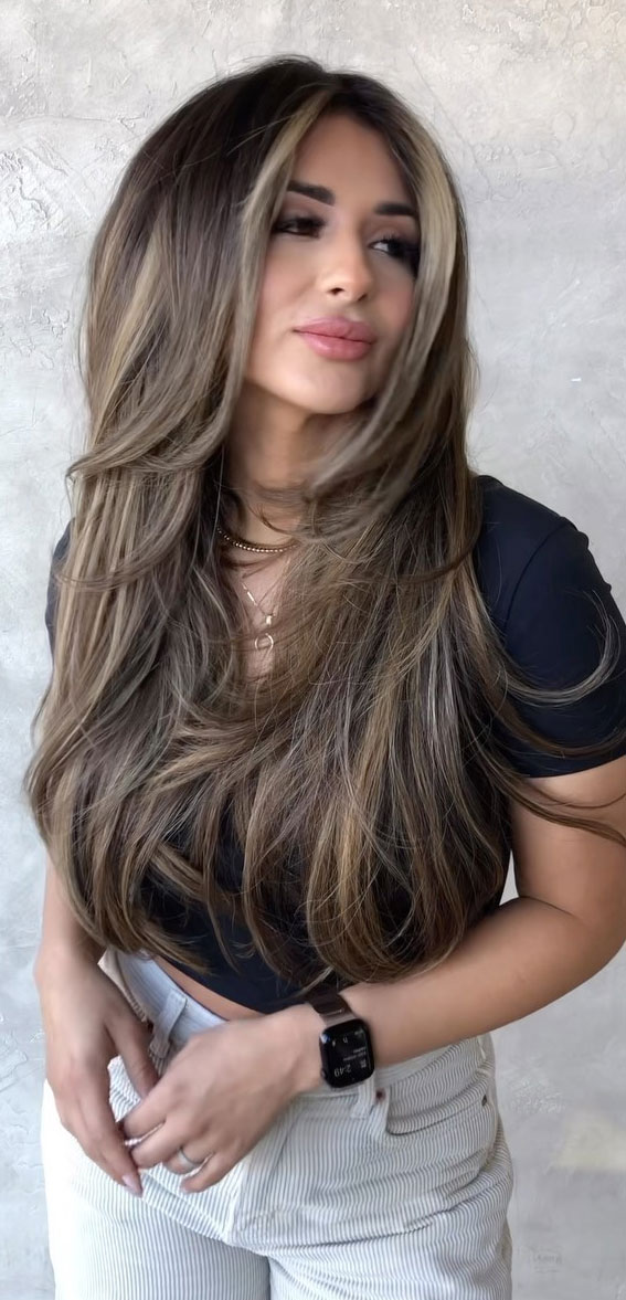 50+ Different Styles of Layered Haircuts : Caramel Brownie Long Layers