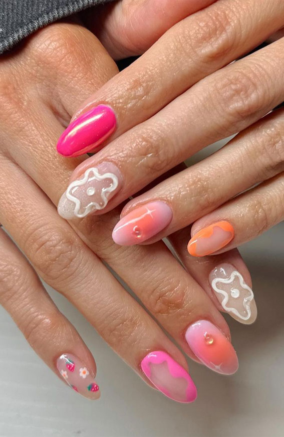 50+ Cute Summer Nails for 2023 : Pick n Mix Aura & Flower Outline
