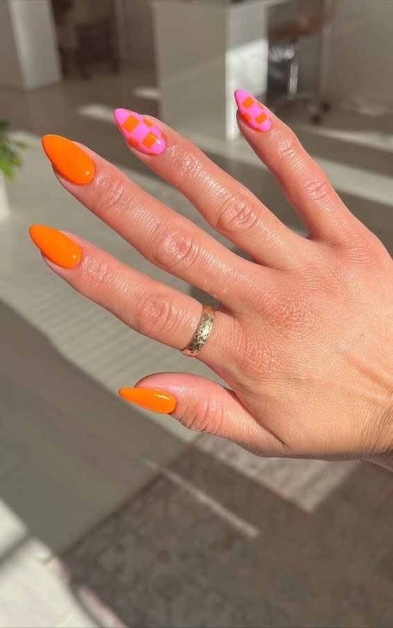 50+ Cute Summer Nails for 2023 : Pink and Orange Nail Art