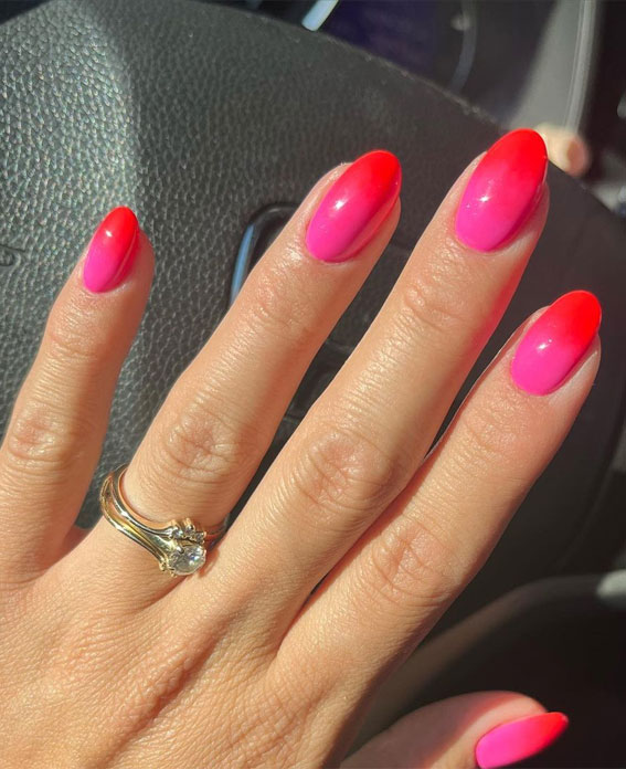 50+ Cute Summer Nails for 2023 : Ombre Pink & Red