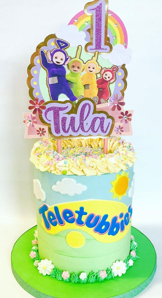 30 Cute Teletubbies Cake Ideas : Light Blue Teletubbies Cake for 1st Birthday