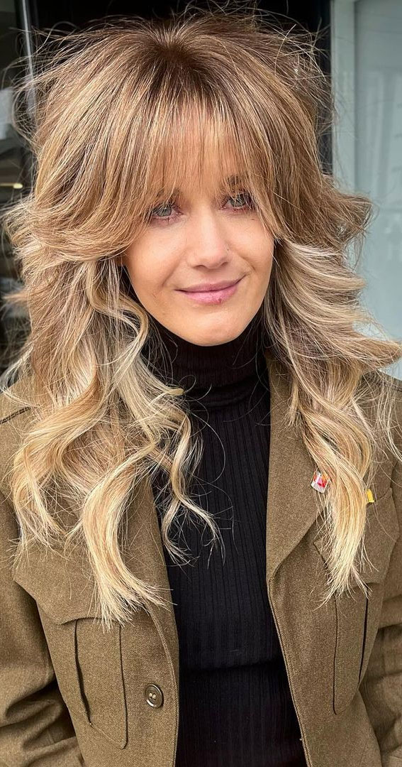 Shag Haircuts That’re Low-Maintenance Yet Stylish Haircut : Bronde + Blonde + Bangs