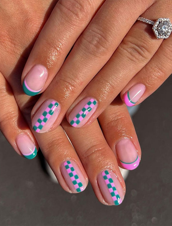 Cute Spring Nails To Inspire You : Green and Pink Combo