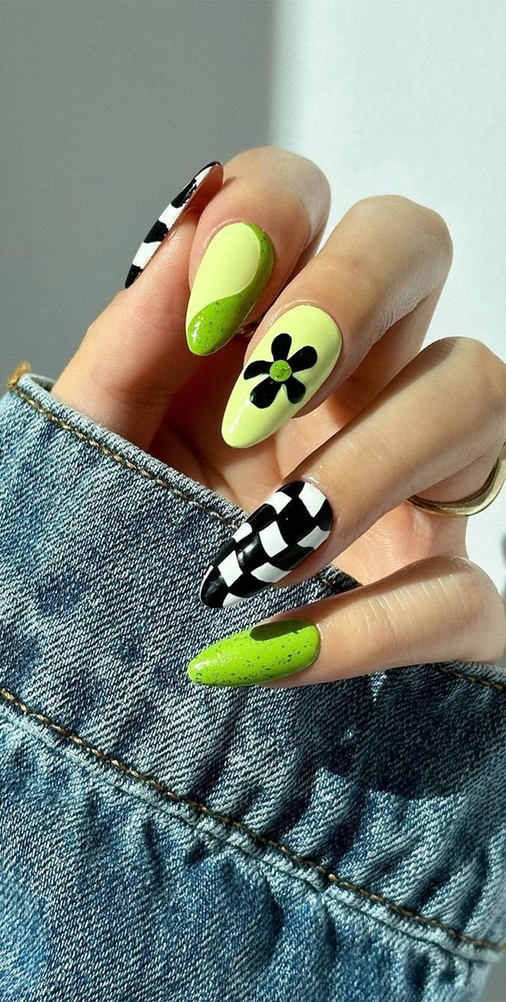 Cute Spring Nails To Inspire You : Mix n Match Retro Bright Green & Black