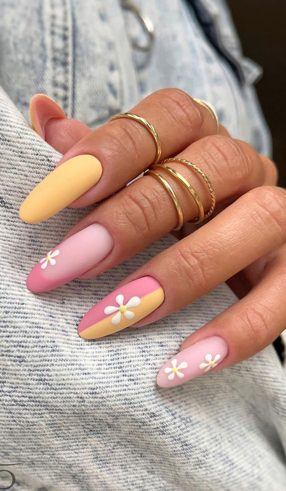 Cute Spring Nails To Inspire You : Pink and Yellow Nails