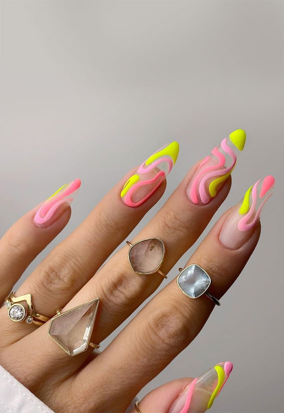 Cute Spring Nails To Inspire You : Neon Swirl Sheer Nails