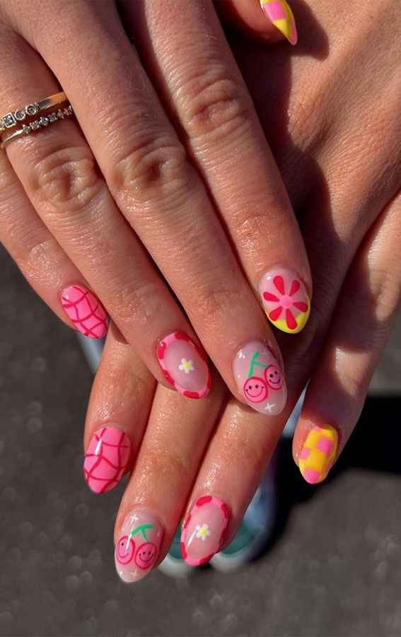 Cute Spring Nails To Inspire You : Pink & Yellow Combo