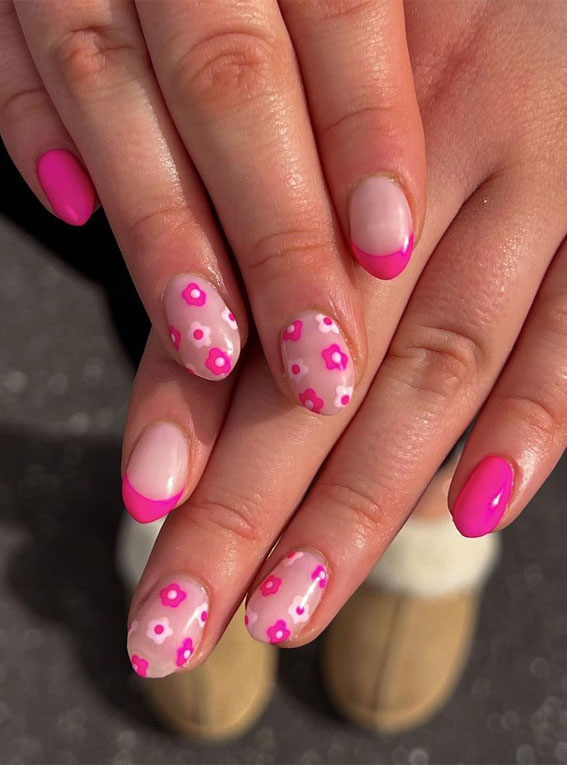 Cute Spring Nails To Inspire You : Pink Flower & French Tips
