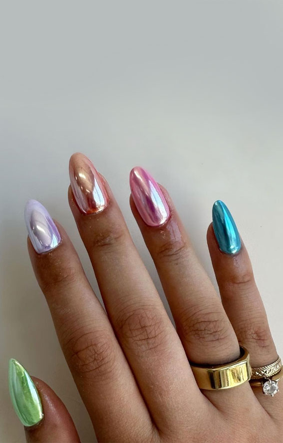 Cute Spring Nails To Inspire You : Mix n Match Chrome Nails