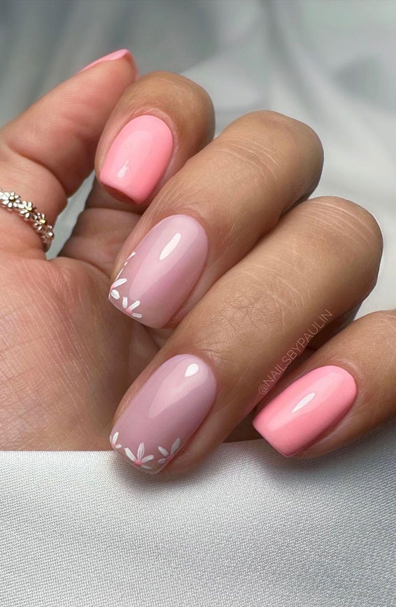 Cute Spring Nails To Inspire You : Flower Tips Two-Toned Pink Nails