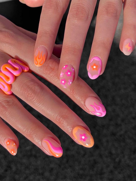 Cute Spring Nails To Inspire You : Pink and Orange Combo