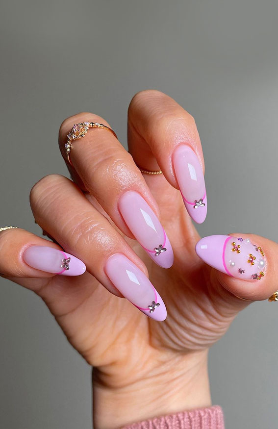 Cute Spring Nails To Inspire You : Double French with Butterfly Rhinestones