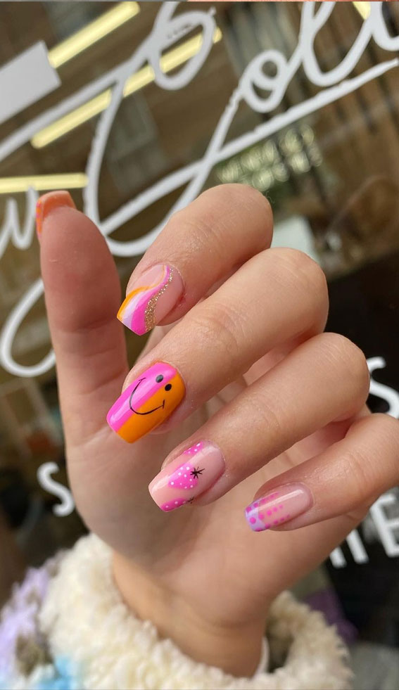 50+ Cute Summer Nails for 2023 : Strawberry Pink & Orange Nails