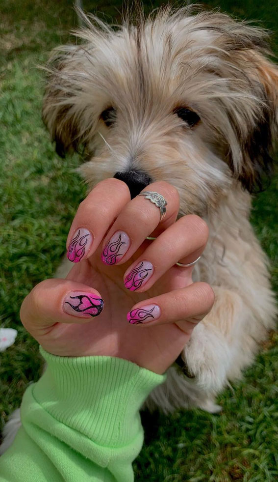 50+ Cute Summer Nails for 2023 : Bright Pink Flame Tips
