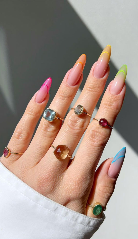 50+ Cute Summer Nails for 2023 : Colourful Ombre Double French