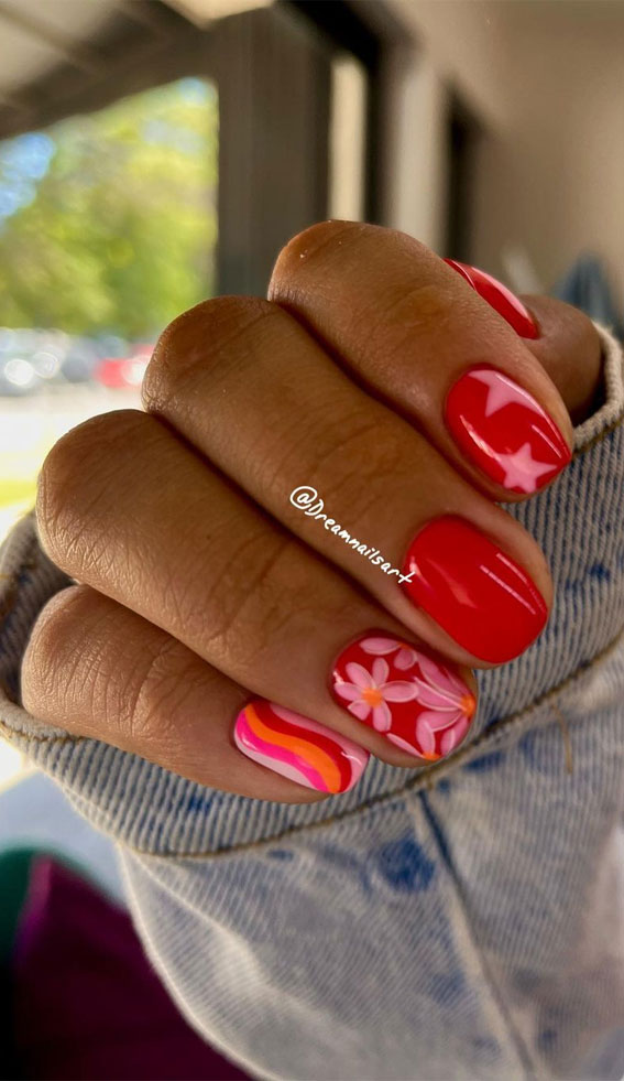 50+ Cute Summer Nails for 2023 : Pink & Red Short Nails