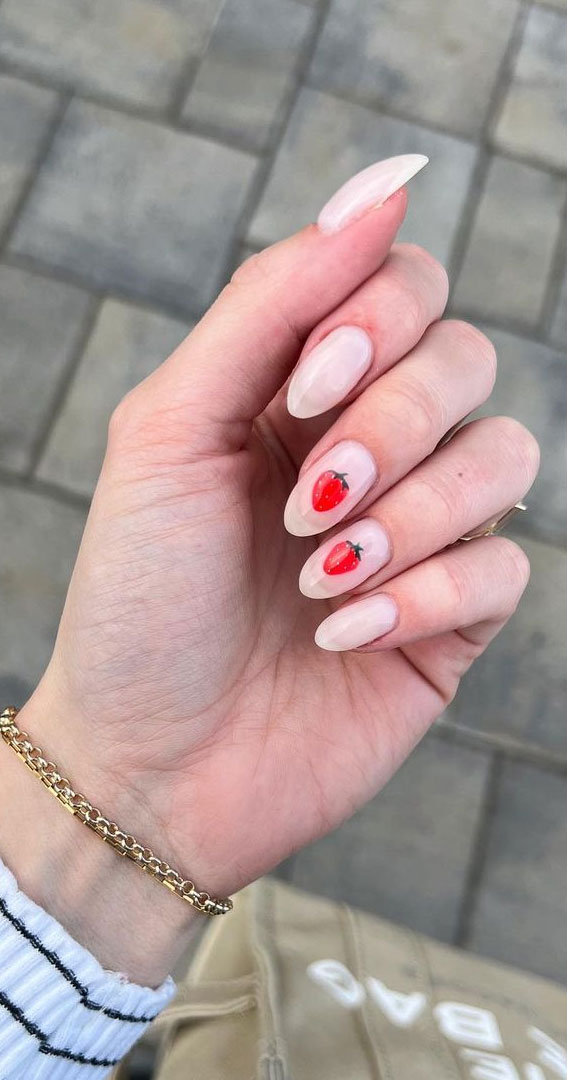 50+ Cute Summer Nails for 2023 : Strawberry Nude Nails