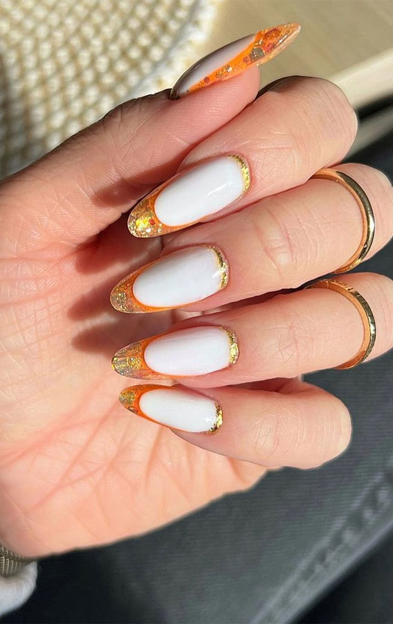 50+ Cute Summer Nails for 2023 : Shimmery Amber Glass French Tips