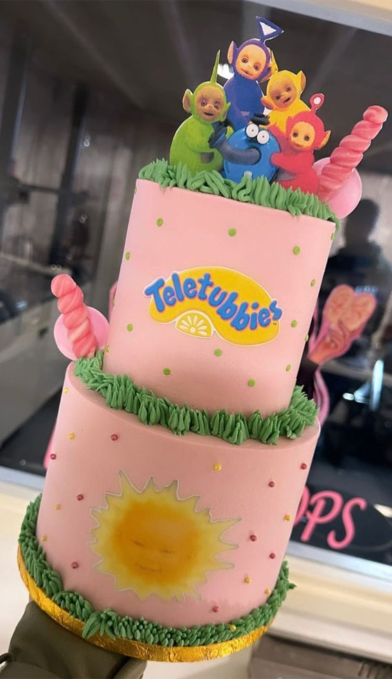30 Cute Teletubbies Cake Ideas : Pink Two-Tier Cake