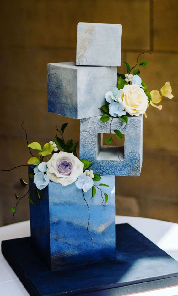 Beautiful 50+ Wedding Cakes to Suit Different Styles : Ombre Blue Square Art Cake