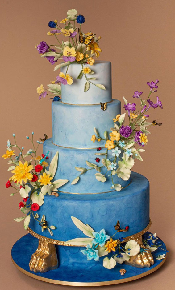 Beautiful 50+ Wedding Cakes to Suit Different Styles : Ombre Blue Watercolour Effect Cake