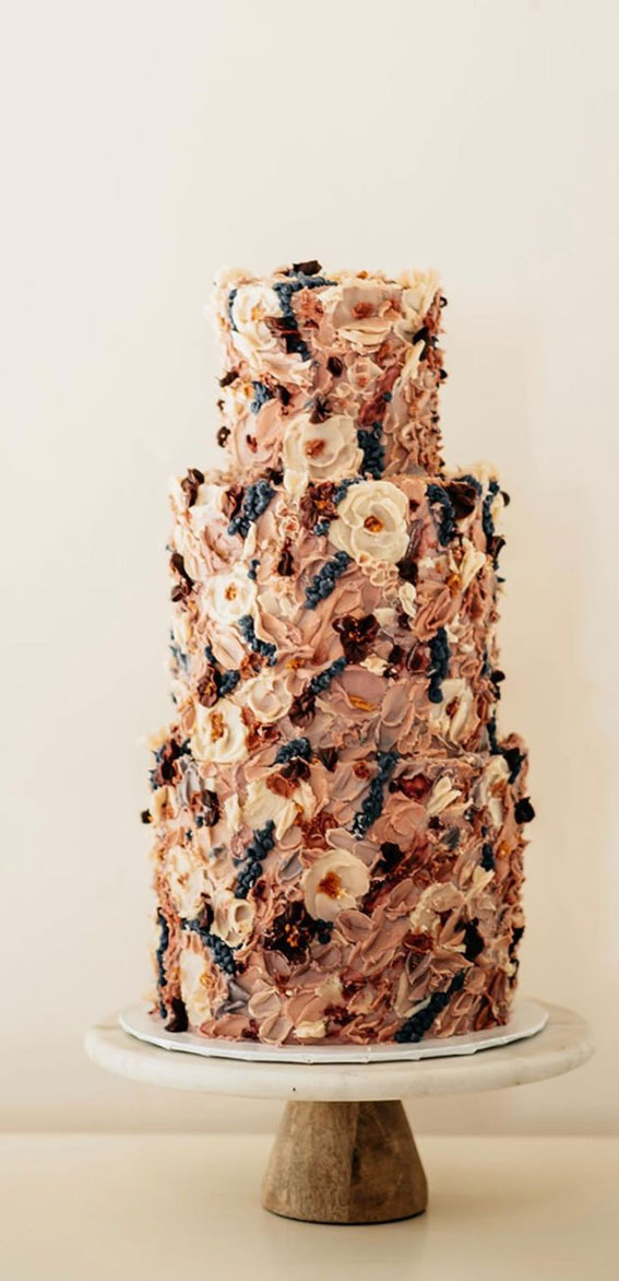 Beautiful 50+ Wedding Cakes to Suit Different Styles : Earthy Tone Floral Buttercream Cake