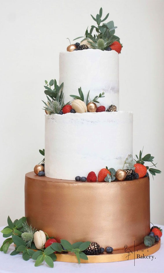Beautiful 50+ Wedding Cakes to Suit Different Styles : Metallic Copper + Semi Naked Cake