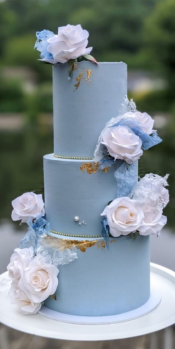 dusty blue wedding cake, three tier wedding cake, wedding cake, wedding cakes, wedding cake images, beautiful wedding cakes, non traditional wedding cake, wedding cake trends
