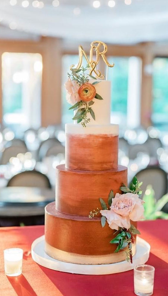 Beautiful 50+ Wedding Cakes to Suit Different Styles : Three-Tier Copper & White Cake
