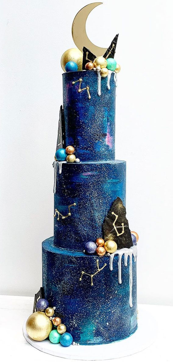 Beautiful 50+ Wedding Cakes to Suit Different Styles : Dark Blue Night Sky Cake